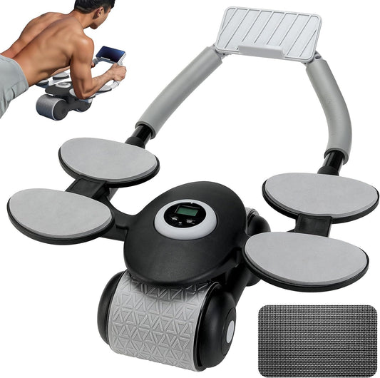 Upgraded Ab Roller with 4 Elbow Support and TImer